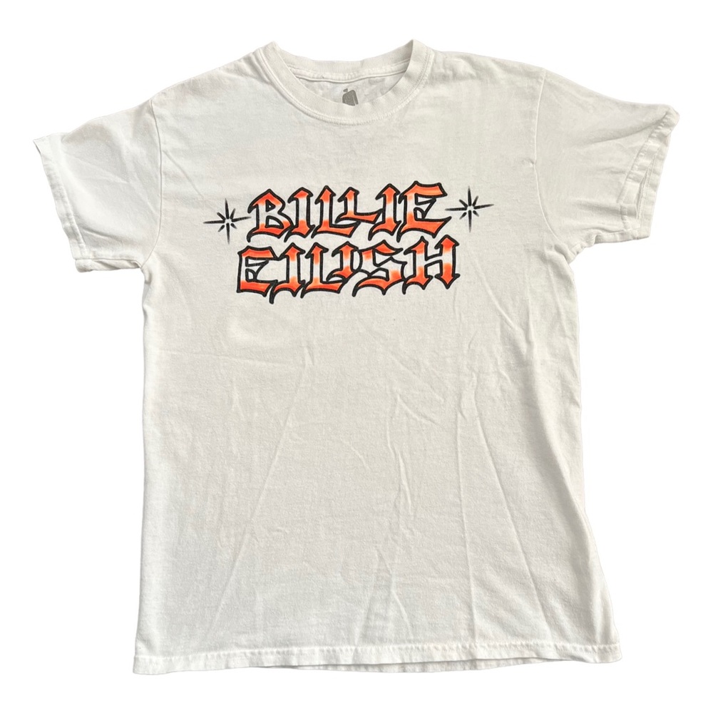 BILLIE EILISH Official 2019 Concert Tour Tee Shirt Graffiti Bulldog White
